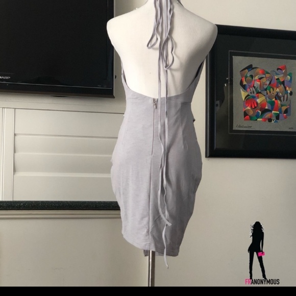 Grey Open Back Deep V Wrap Dress - Picture 3 of 4